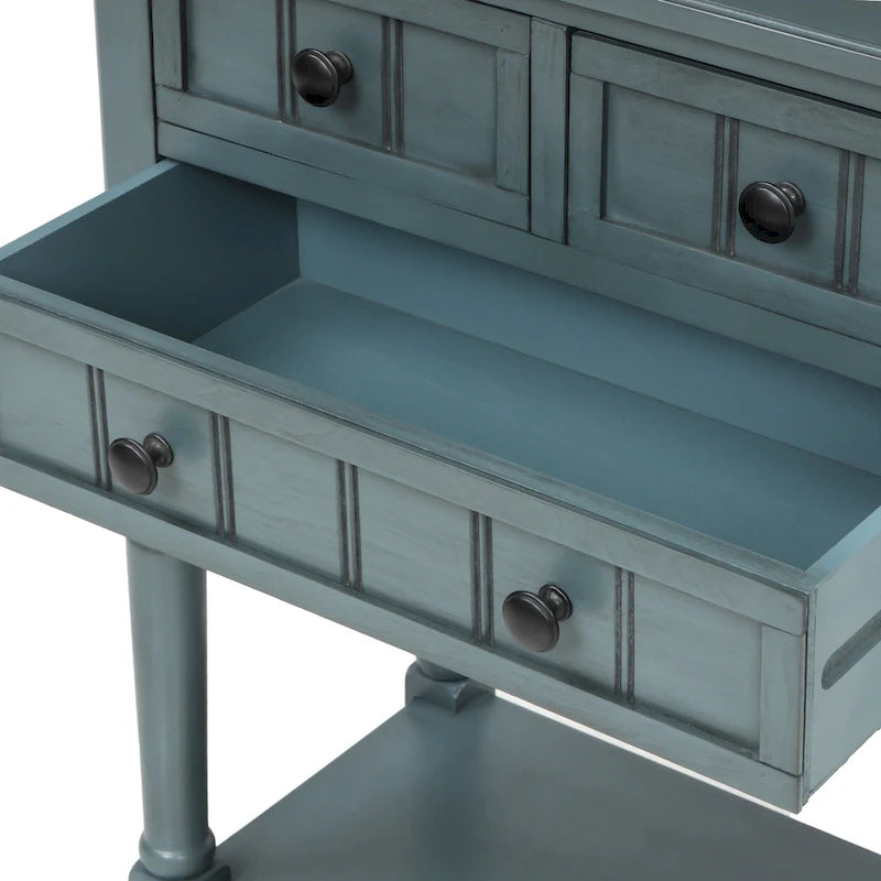 Narrow Console Table with 3 Drawers and Shelf - Distressed Finish