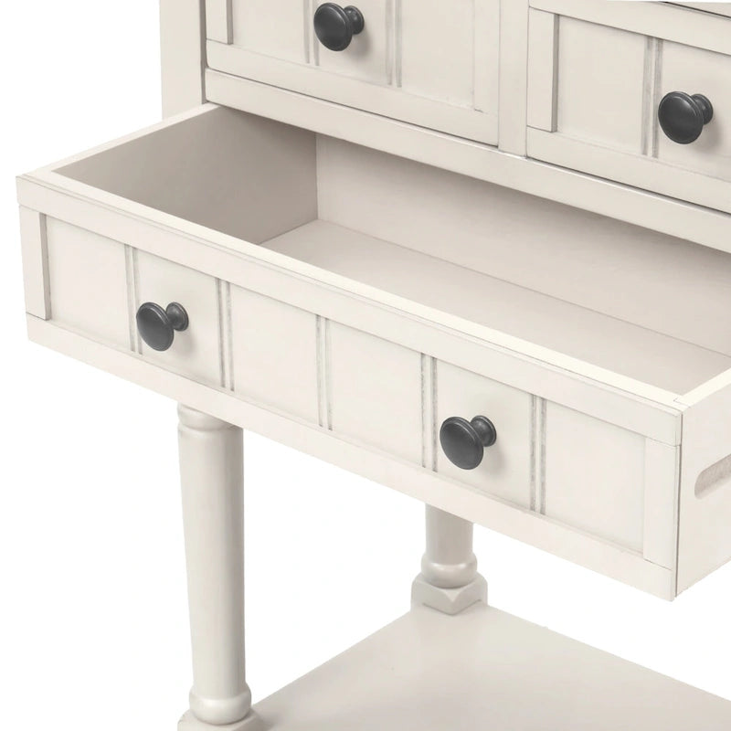 Narrow Console Table with 3 Drawers and Shelf - Distressed Finish