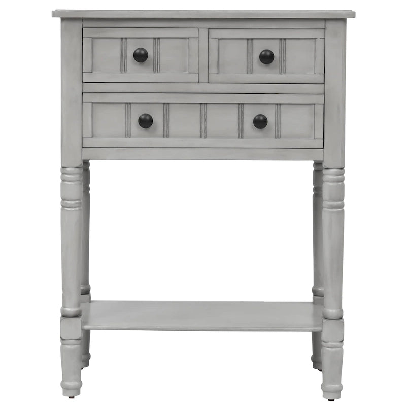 Narrow Console Table with 3 Drawers and Shelf - Distressed Finish