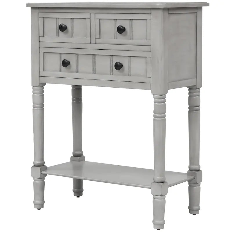 Narrow Console Table with 3 Drawers and Shelf - Distressed Finish
