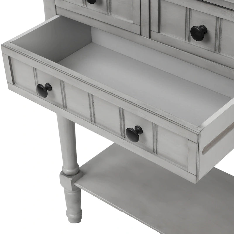 Narrow Console Table with 3 Drawers and Shelf - Distressed Finish