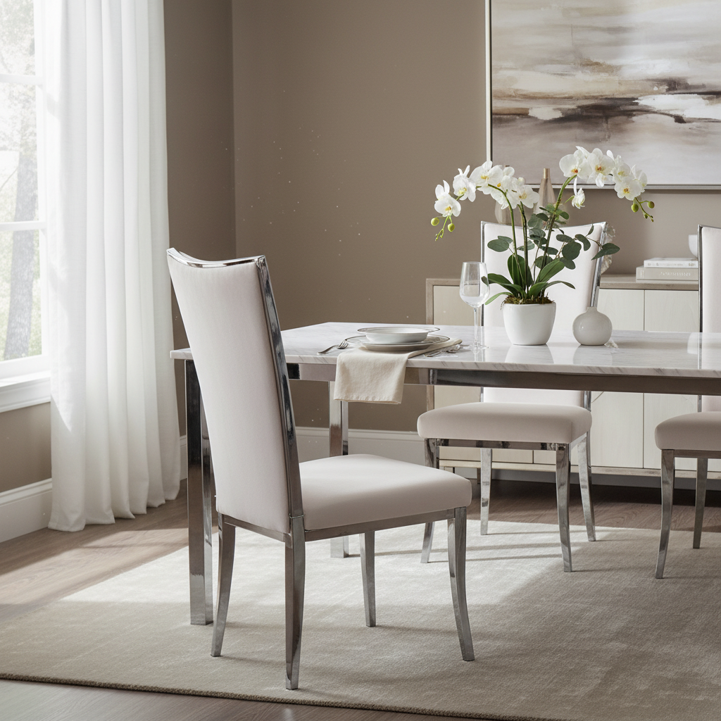 Silver Velvet Upholstered Dining Chair