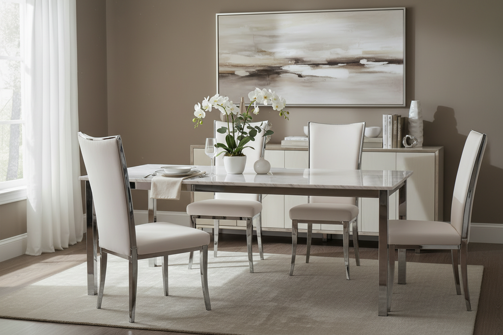 Silver Velvet Upholstered Dining Chair