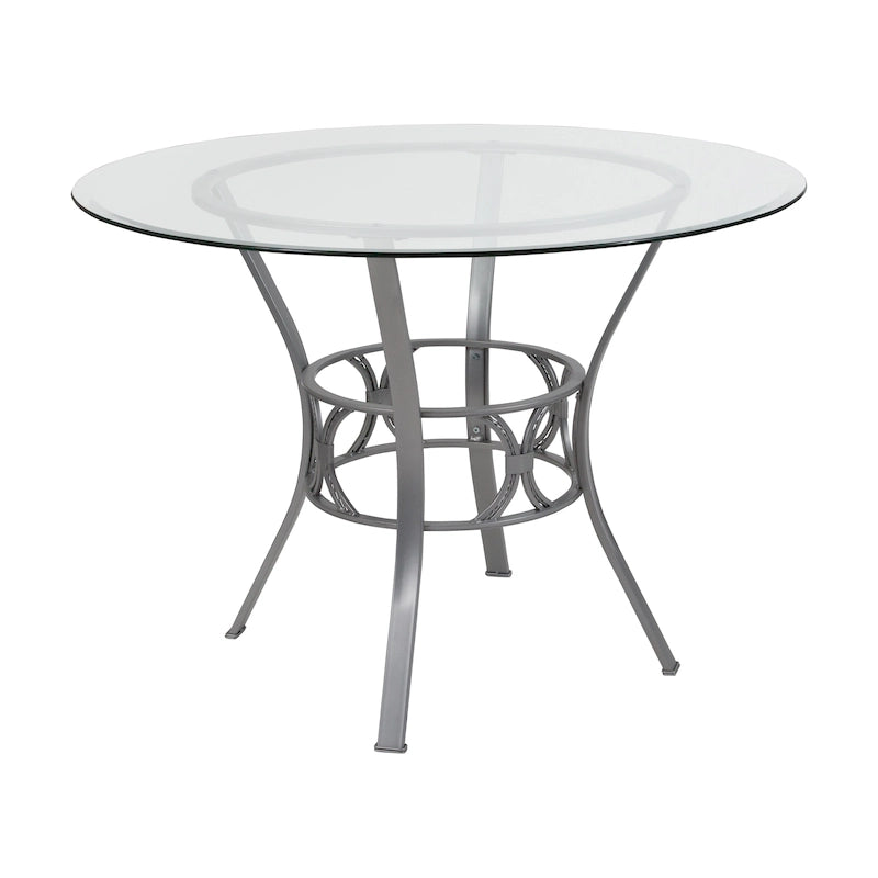 Clear Glass Round Dining Table with Metal Frame 42-inch