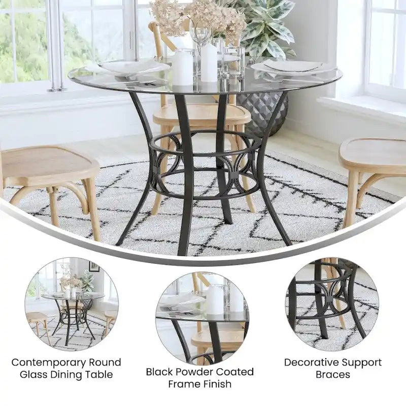 Clear Glass Round Dining Table with Metal Frame 42-inch