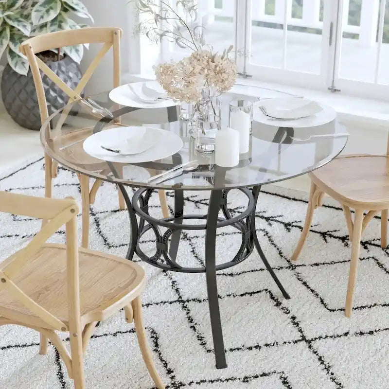 Clear Glass Round Dining Table with Metal Frame 42-inch