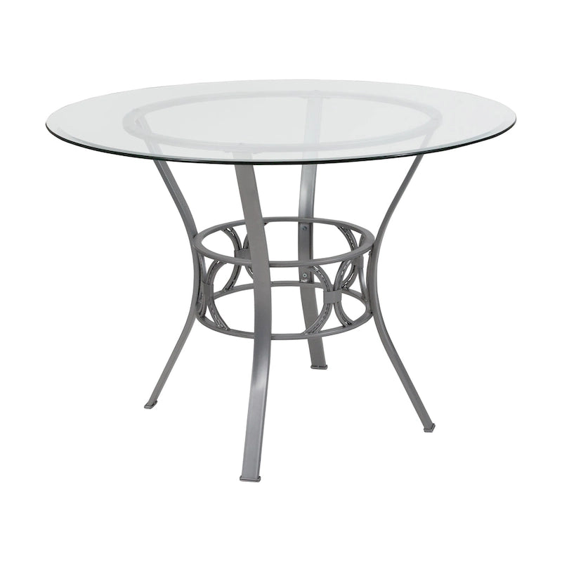 Clear Glass Round Dining Table with Metal Frame 42-inch
