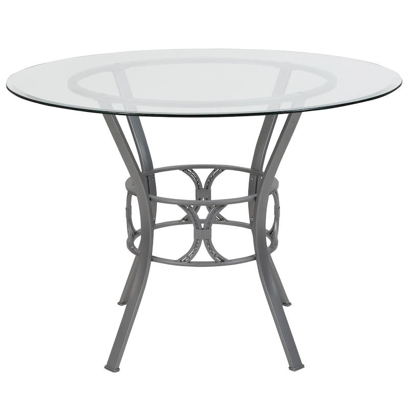 Clear Glass Round Dining Table with Metal Frame 42-inch