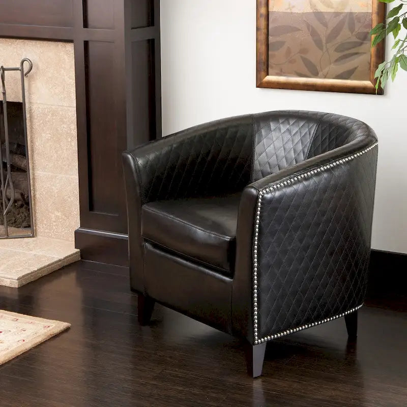 Christopher Knight Home Mia Black Bonded Leather Quilted Club Chair