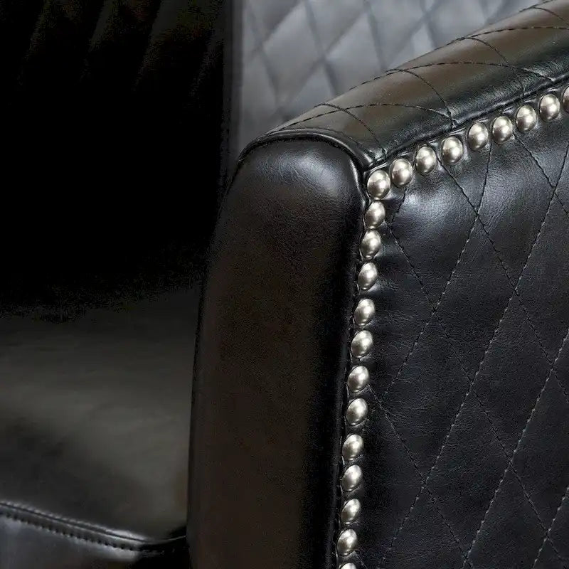 Black Bonded Leather Quilted Club Chair