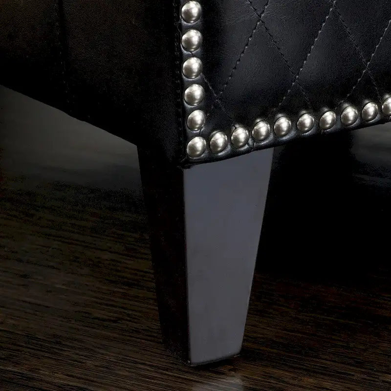 Black Bonded Leather Quilted Club Chair