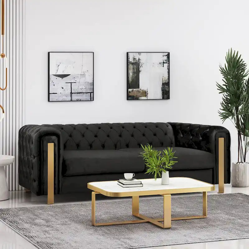 Keyser Modern Glam Tufted Velvet 3 Seater Sofa by Christopher Knight Home - 83.75 L x 34.50 W x 27.25 H