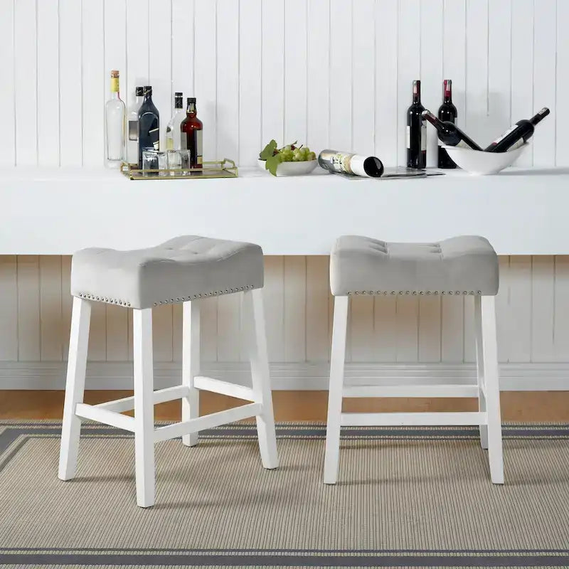 White-Wash Velvet Counter Height Stool