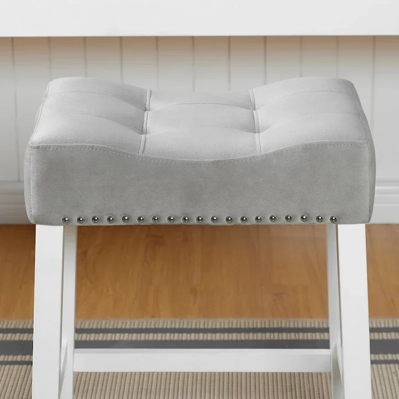 White-Wash Velvet Counter Height Stool