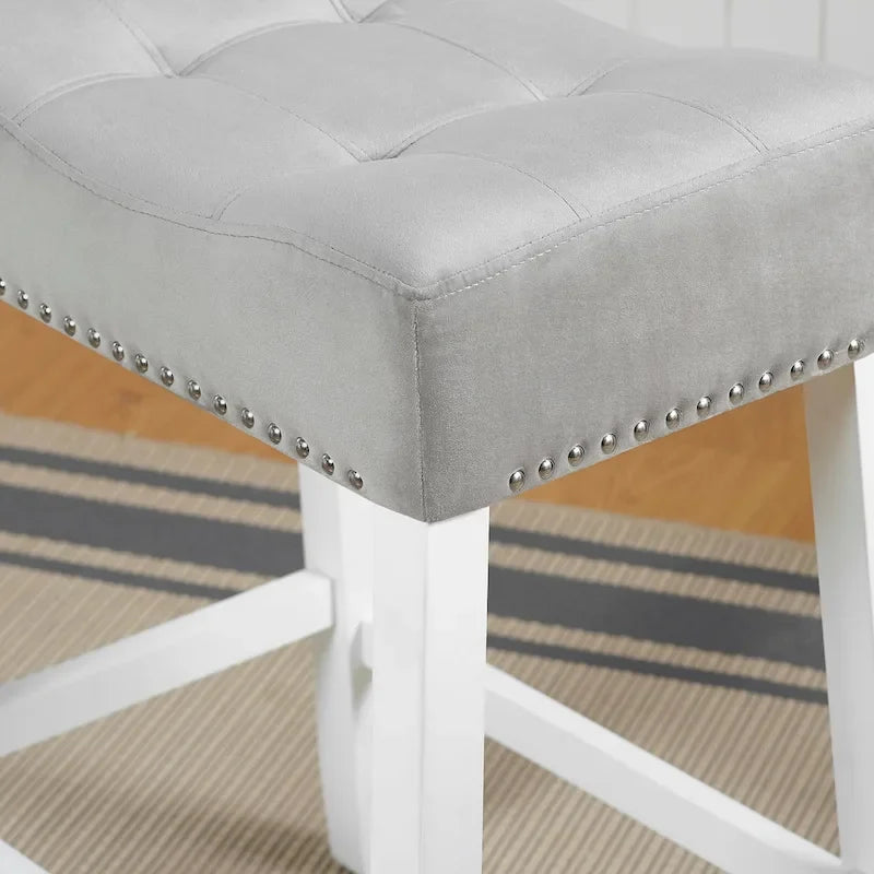 White-Wash Velvet Counter Height Stool