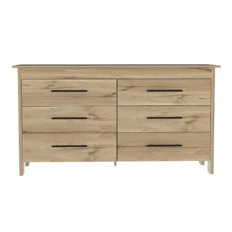 6 Drawer Double Dresser with Metal Pulls and Roller Guides