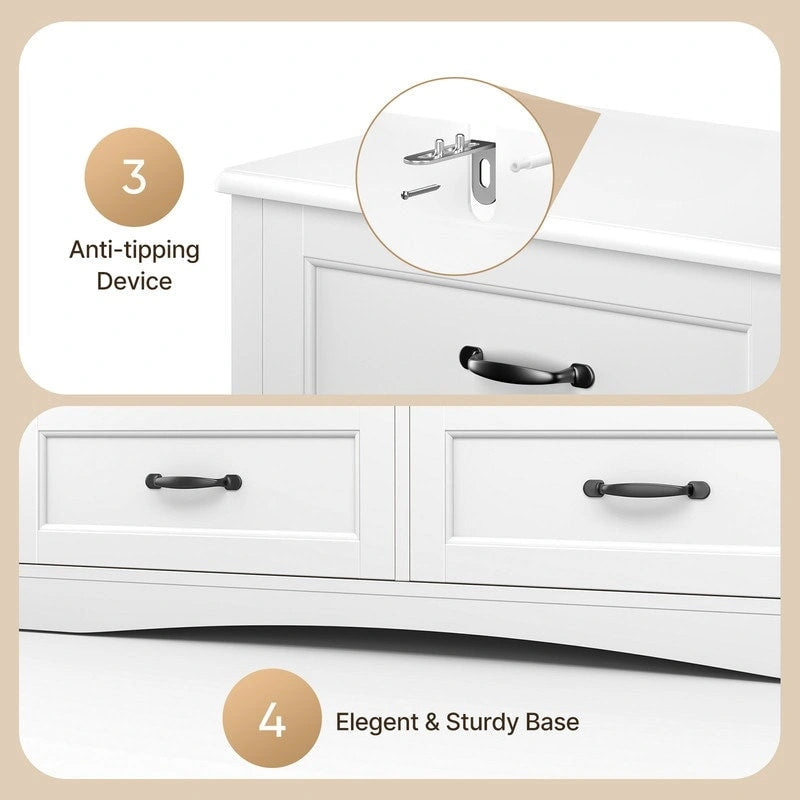 White 6-Drawer Dresser for Bedroom