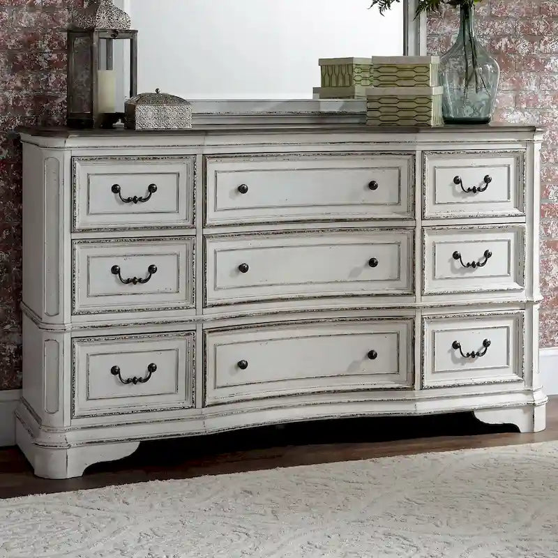 Magnolia Manor Antique White Weathered Bark 9 Drawer Dresser