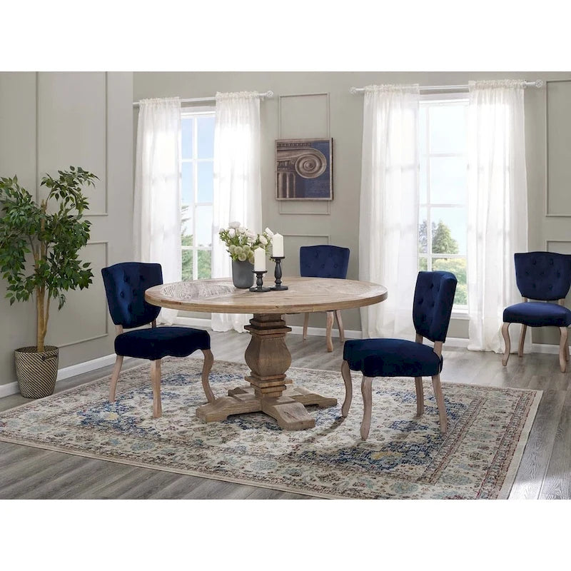 Brown Pine Wood Round Pedestal Dining Table 59-inch