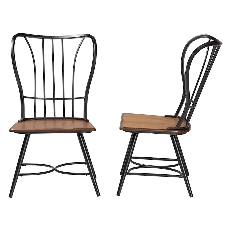 Black Metal and Dark Walnut Wood Dining Chairs