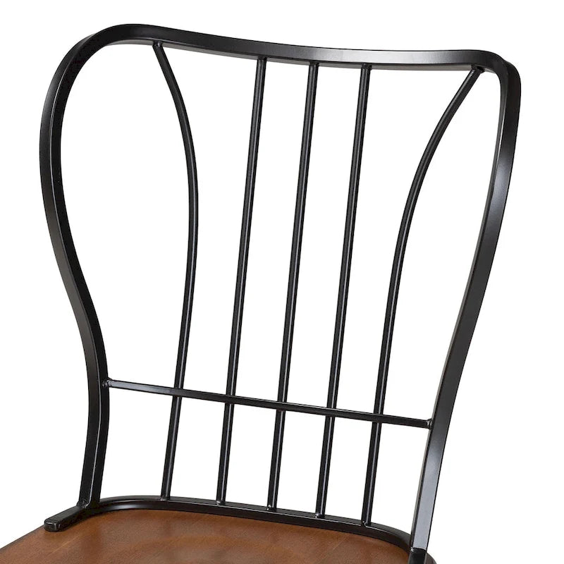 Black Metal and Dark Walnut Wood Dining Chairs
