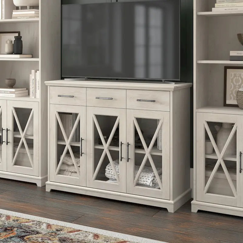 46W Farmhouse TV Stand for 65 Inch TV with Storage - Distressed Finish