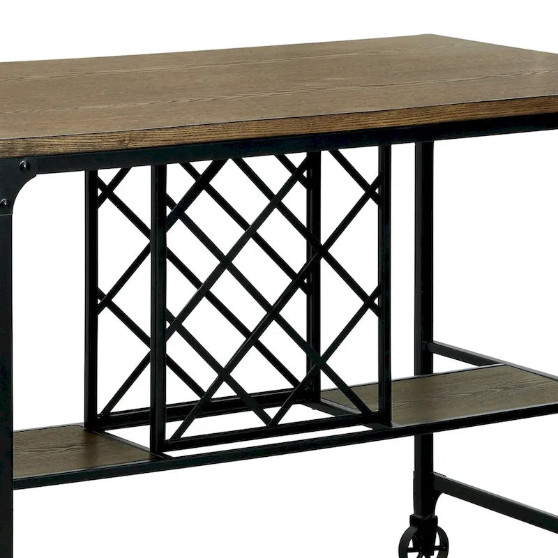Ursa Industrial Medium Oak 48-inch Wide Metal Kitchen Island with Caster Wheels by Furniture of America