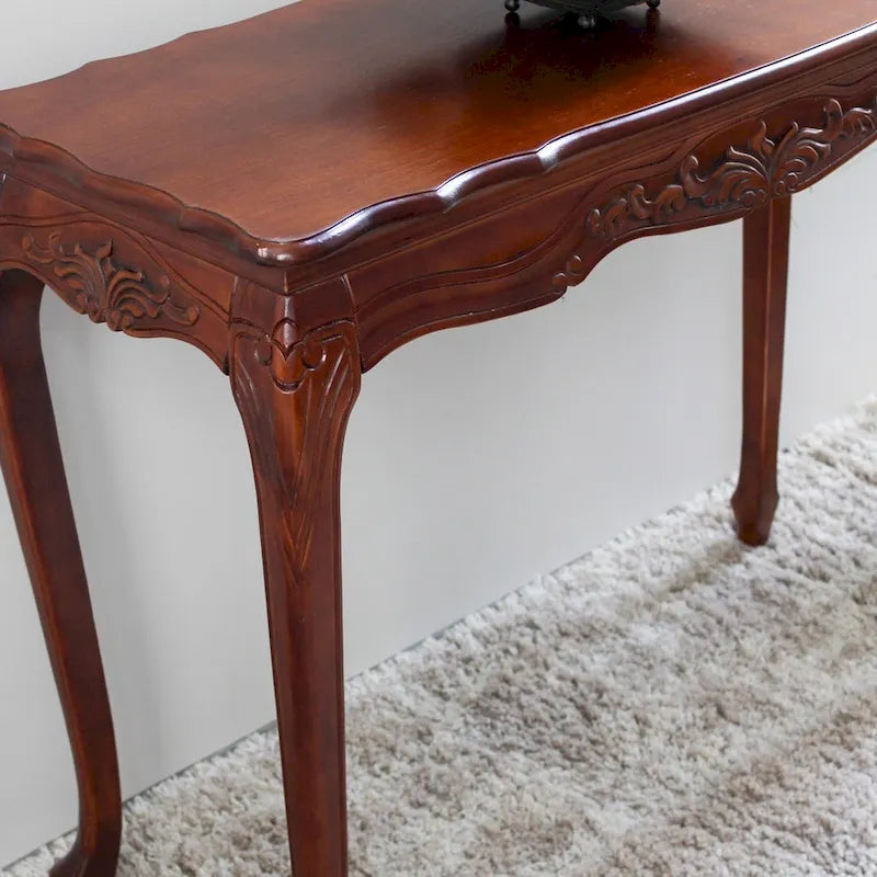 Hand-Carved Wood Console Table - Dual Walnut Stain