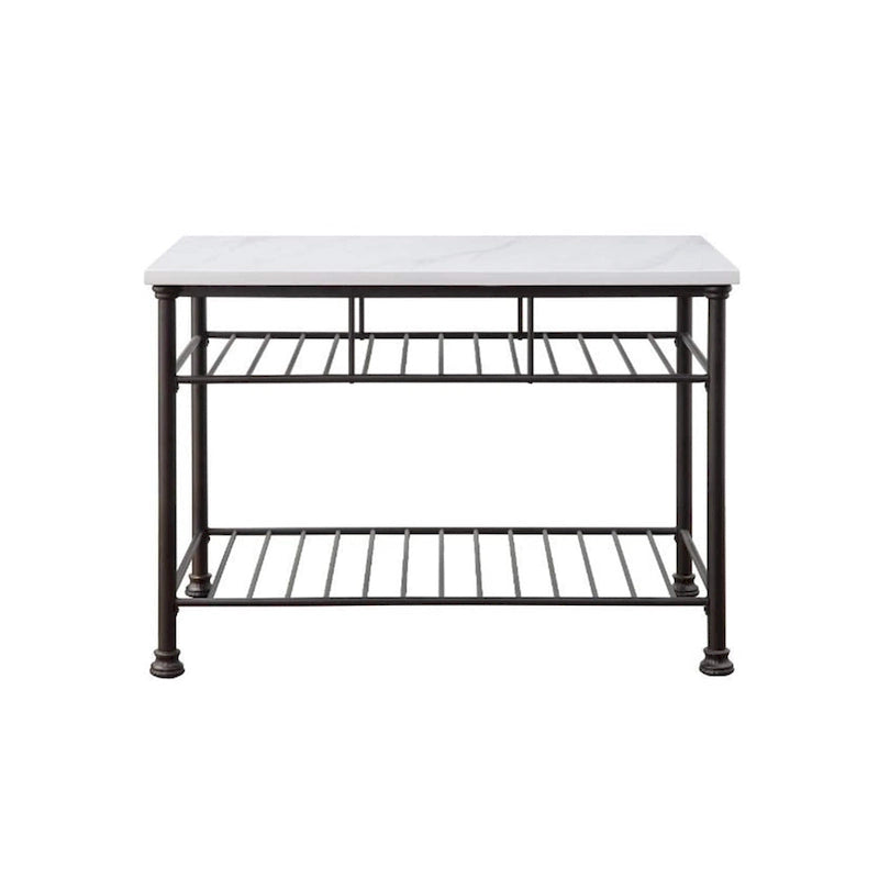 Kitchen Island with Marble Top in White and Gray