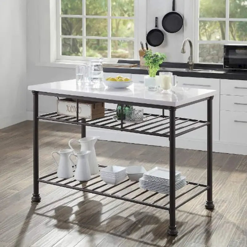 White and Gray Marble Top Kitchen Island