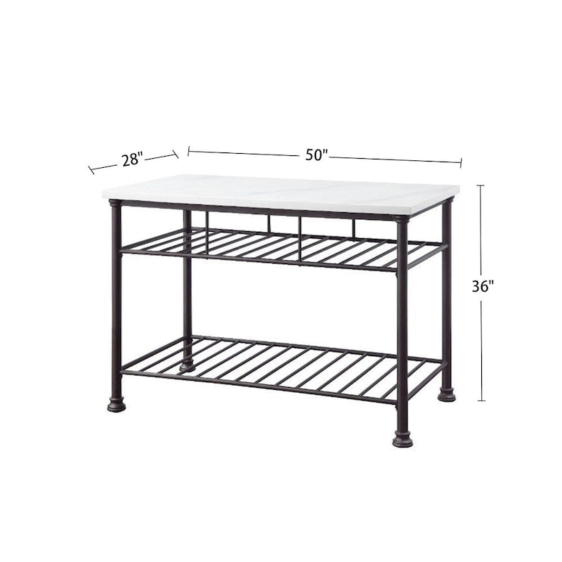 White and Gray Marble Top Kitchen Island