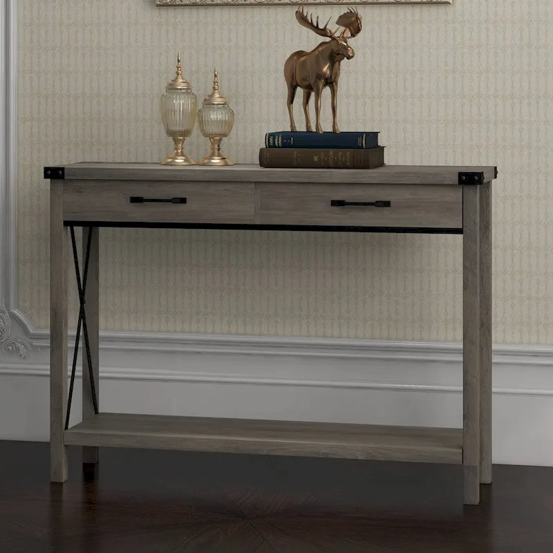 Narrow Sofa Table with 2 Drawers for Entryway