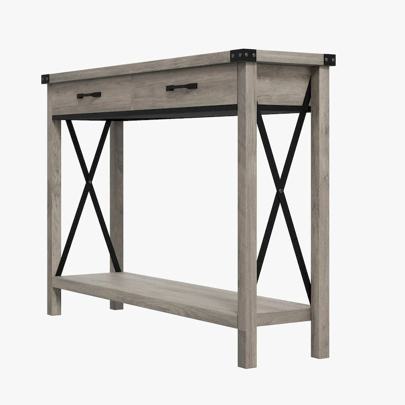 Narrow Console Table with 2 Drawers - Distressed Black