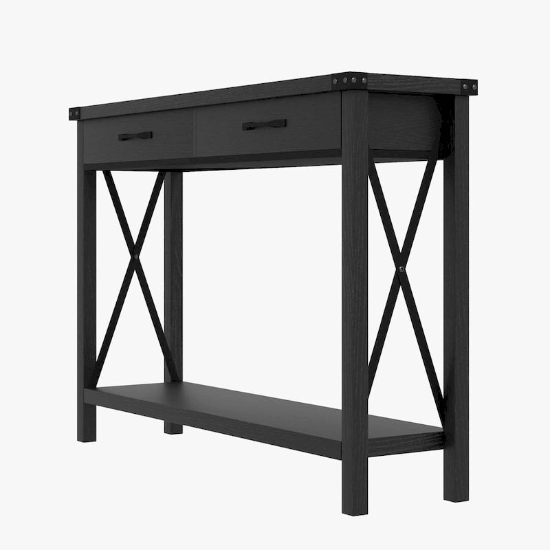 Narrow Console Table with 2 Drawers - Distressed Black