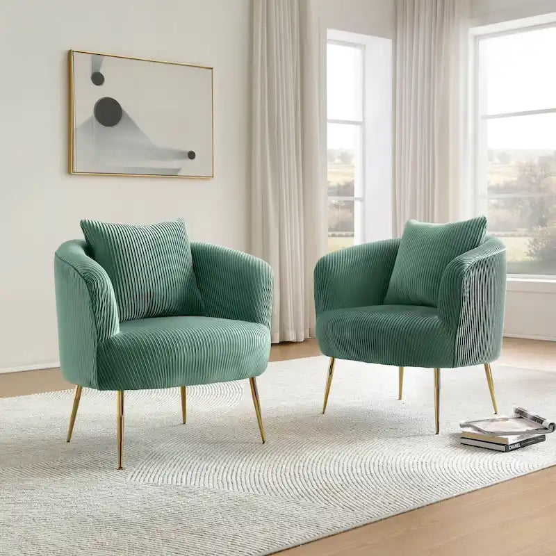 Velvet Barrel Accent Chairs with Golden Legs Set of 2
