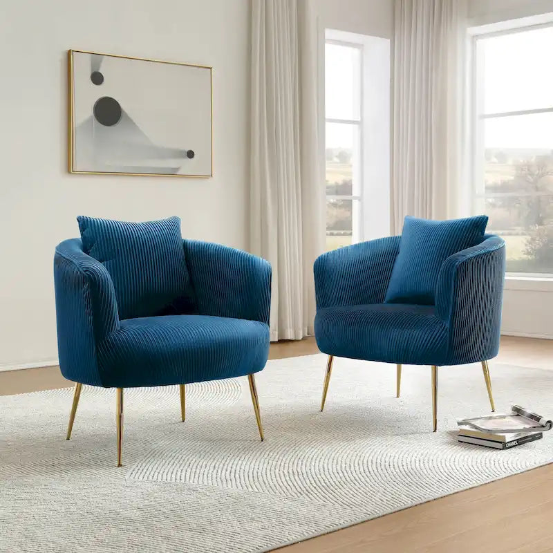 Velvet Barrel Accent Chairs with Golden Legs Set of 2