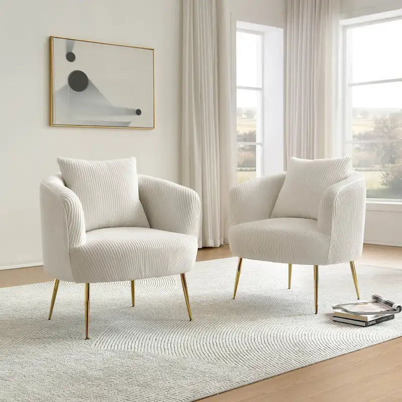 Velvet Barrel Accent Chairs with Golden Legs Set of 2