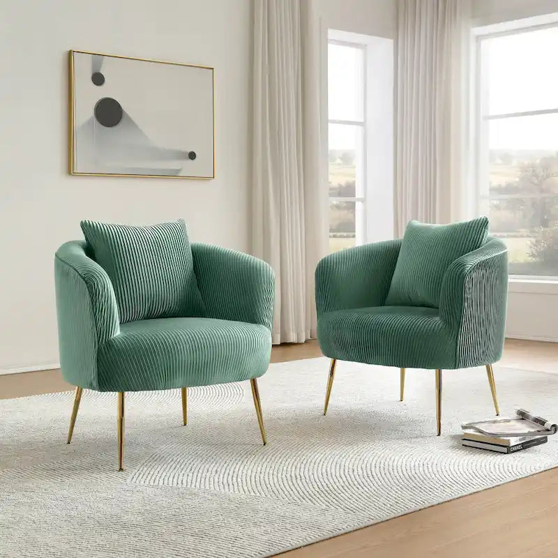 Velvet Barrel Accent Chairs with Golden Legs Set of 2