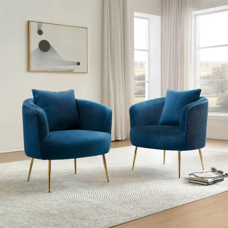 Velvet Barrel Accent Chairs with Golden Legs Set of 2