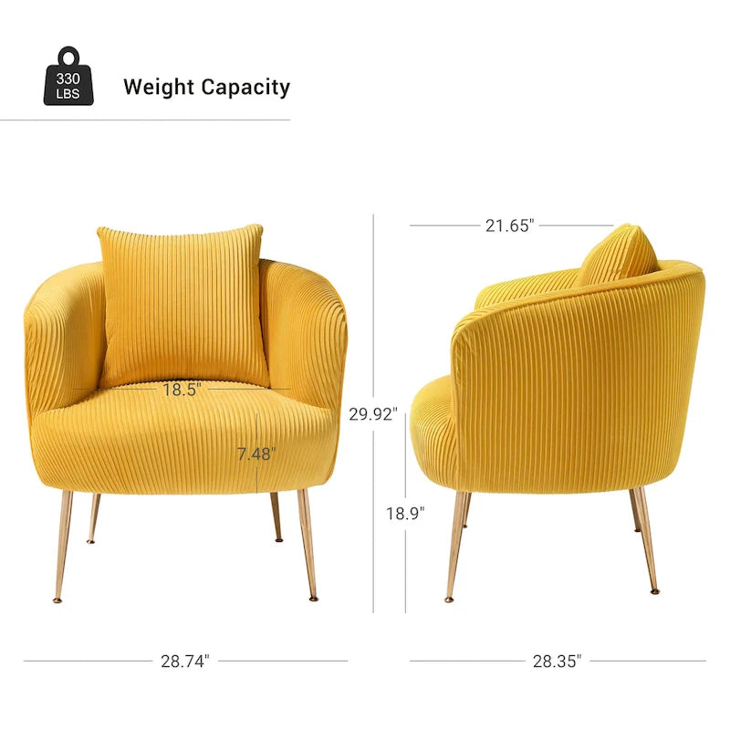 Velvet Barrel Accent Chairs with Golden Legs Set of 2