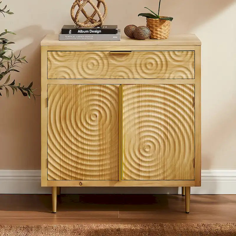 Handcrafted Wood Sideboard with 2 Doors - Mid-Century Style