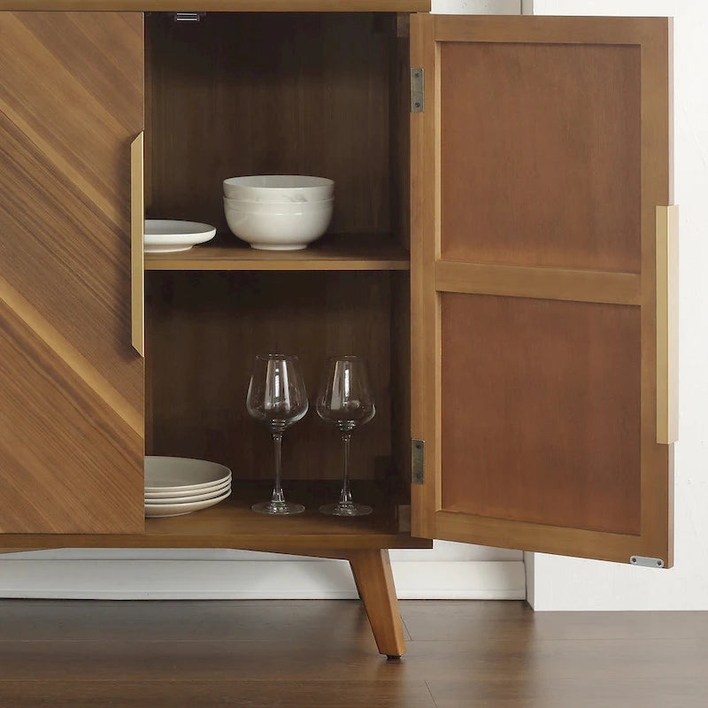 Handcrafted Wood Sideboard with 2 Doors - Mid-Century Style