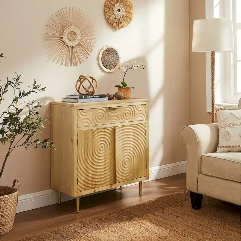 Handcrafted Wood Sideboard with 2 Doors - Mid-Century Style