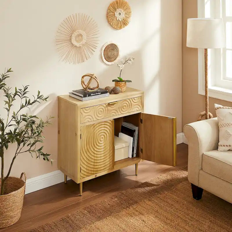Handcrafted Wood Sideboard with 2 Doors - Mid-Century Style