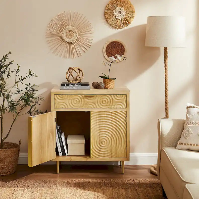 Handcrafted Wood Sideboard with 2 Doors - Mid-Century Style