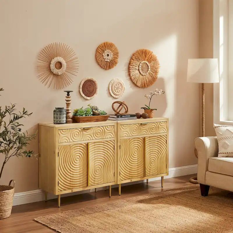 Handcrafted Wood Sideboard with 2 Doors - Mid-Century Style