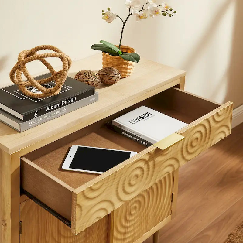 Handcrafted Wood Sideboard with 2 Doors - Mid-Century Style