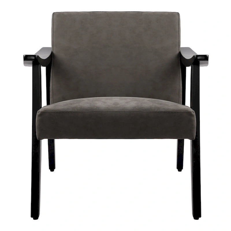 Faux Leather Accent Chair Solid Wood Armchair in Black Finish