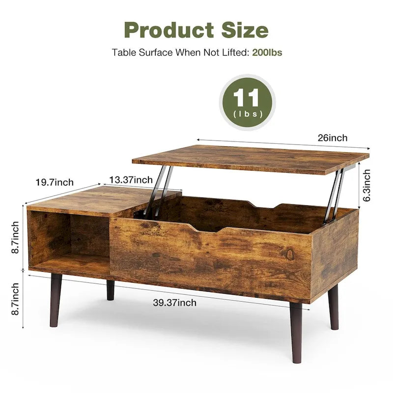 Lift Top Coffee Storage Wood Tables with Hidden Compartment