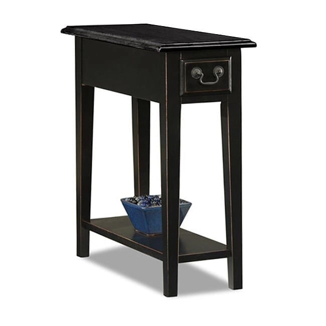 Narrow Side Table with Drawer and Shelf - Medium Oak/Black